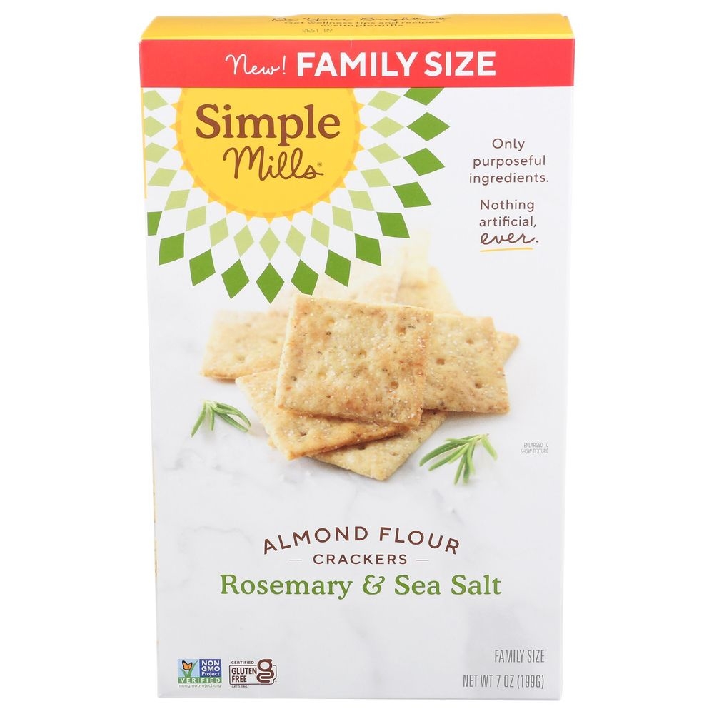 Simple Mills Rosemary and Sea Salt Almond Flour Crackers - Family Size Box, 7 Ounce -- 6 per case