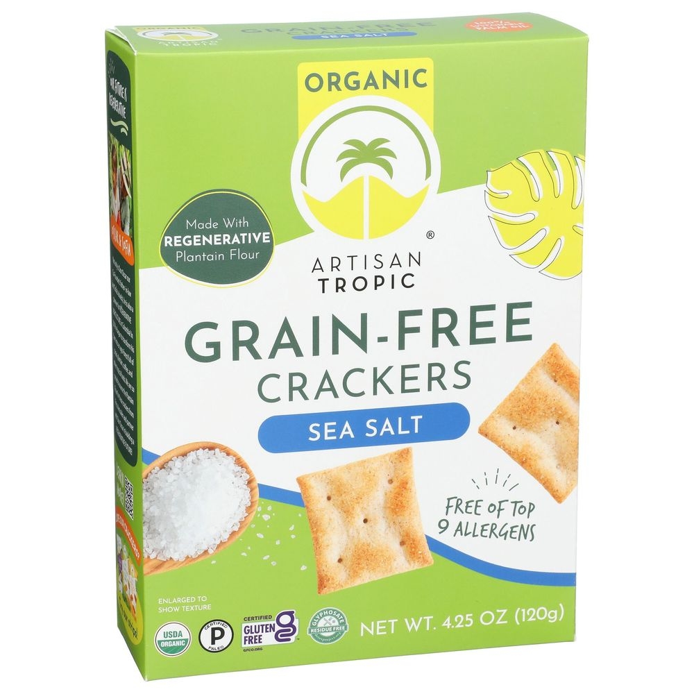 Artisan Tropic Organic Grain Free Sea Salt Crackers, 4.25 Ounce -- 6 per case
