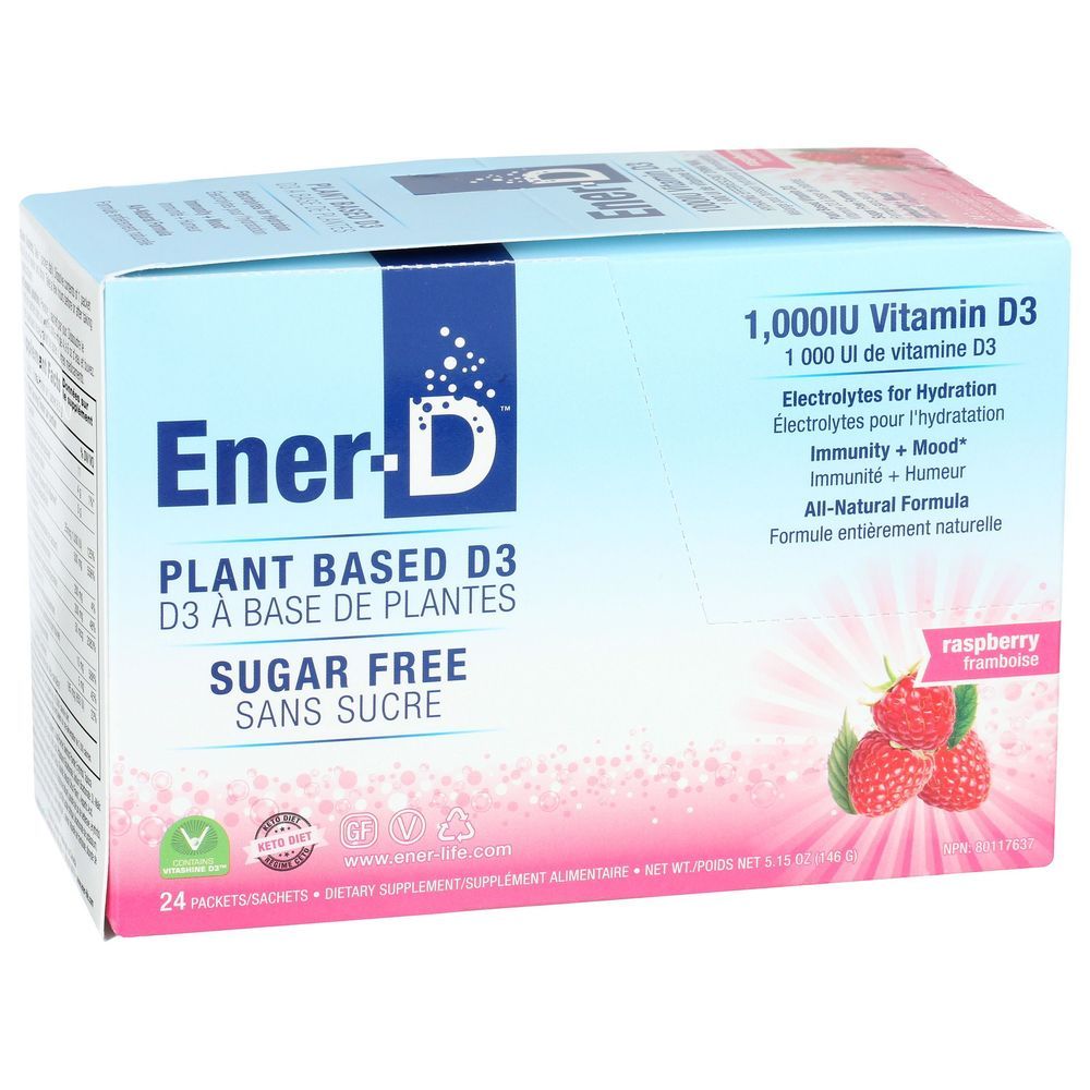 Ener-d 1000iu Vitamin D3 Raspberry Sugar Free Drink Mix, 24 Count