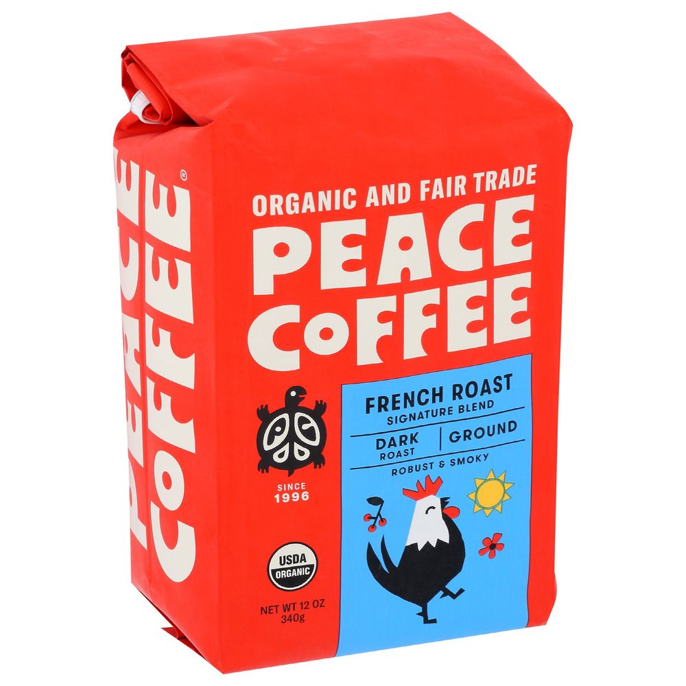 Peace Coffee Dark French Roast Ground Coffee, 12 Ounce -- 6 per case