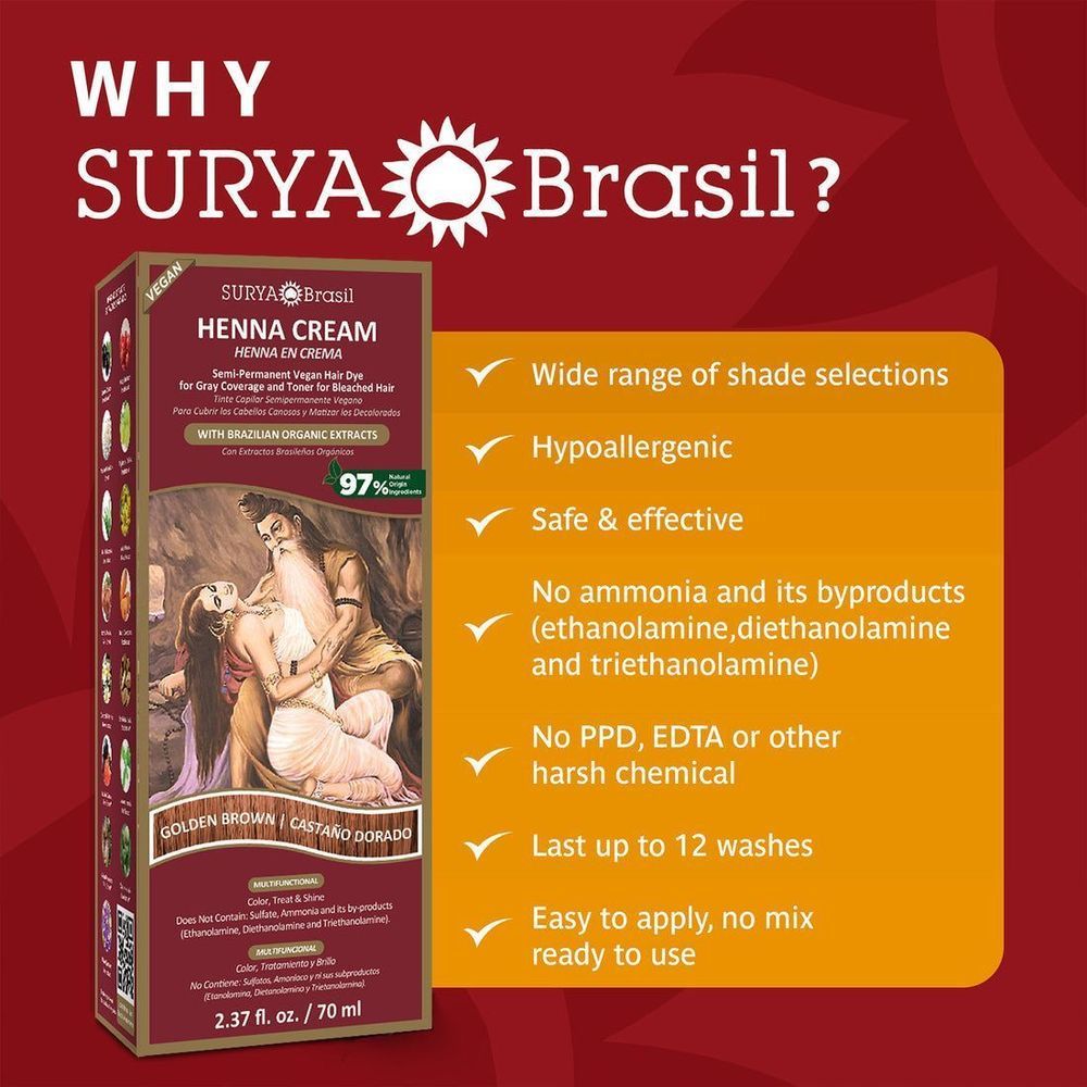 Surya Brasil Golden Brown Henna Cream, 2.37 Ounce