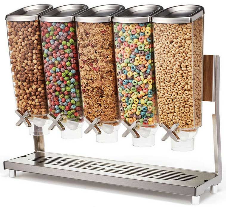 Rosseto Ez Pro 5 Container Stainless Steel Tabletop Dispenser With Removable Catch Tray, 24.25 X 7.5 X 20.25 Inch