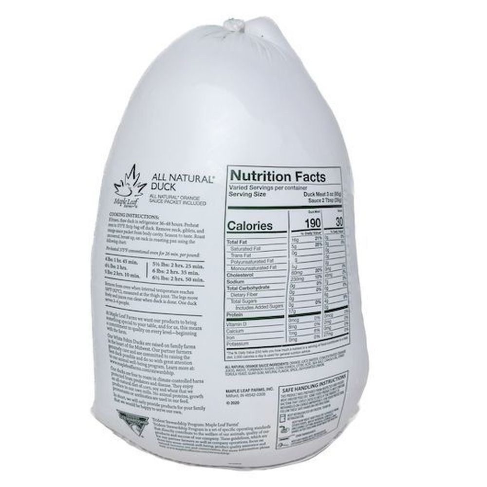 Maple Leaf Farms Antibiotic Free Duck With Orange Sauce, 7.5 Pound -- 6 Per Case