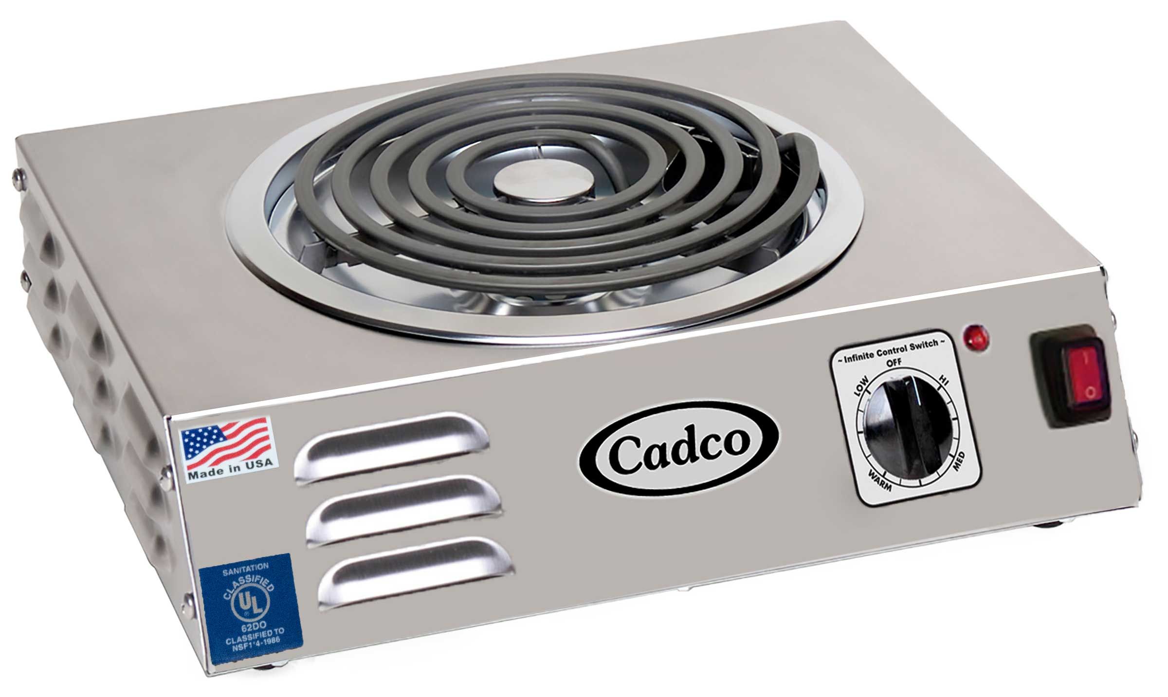 Cadco Heavy Duty Stainless Steel 220 Volt Hi Power Single Hot Plate With Tubular Elements, 14 X 4 1/8 X 12 1/4 Inch