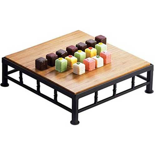 Cal-mil Iron Square Riser With Bamboo Top, 12 X 12 X 3 Inch