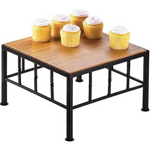 Cal-mil Iron Square Riser With Bamboo Top, 12 X 12 X 7 Inch