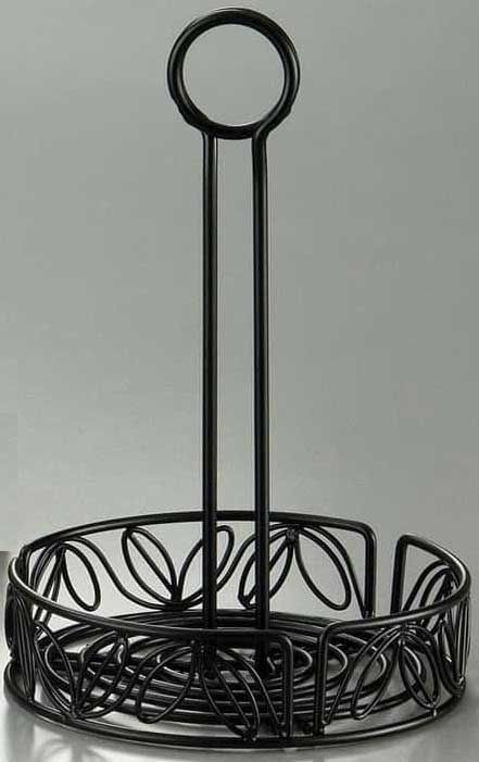 American Metalcraft Black Wrought Iron Condiment Rack With Leaf Design, 6-1/4 Inch Dia. X 9 Inch Height