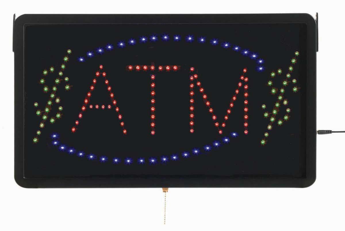 Aarco Black High Visibility Large Atm Led Sign, 13 X 22 Inch