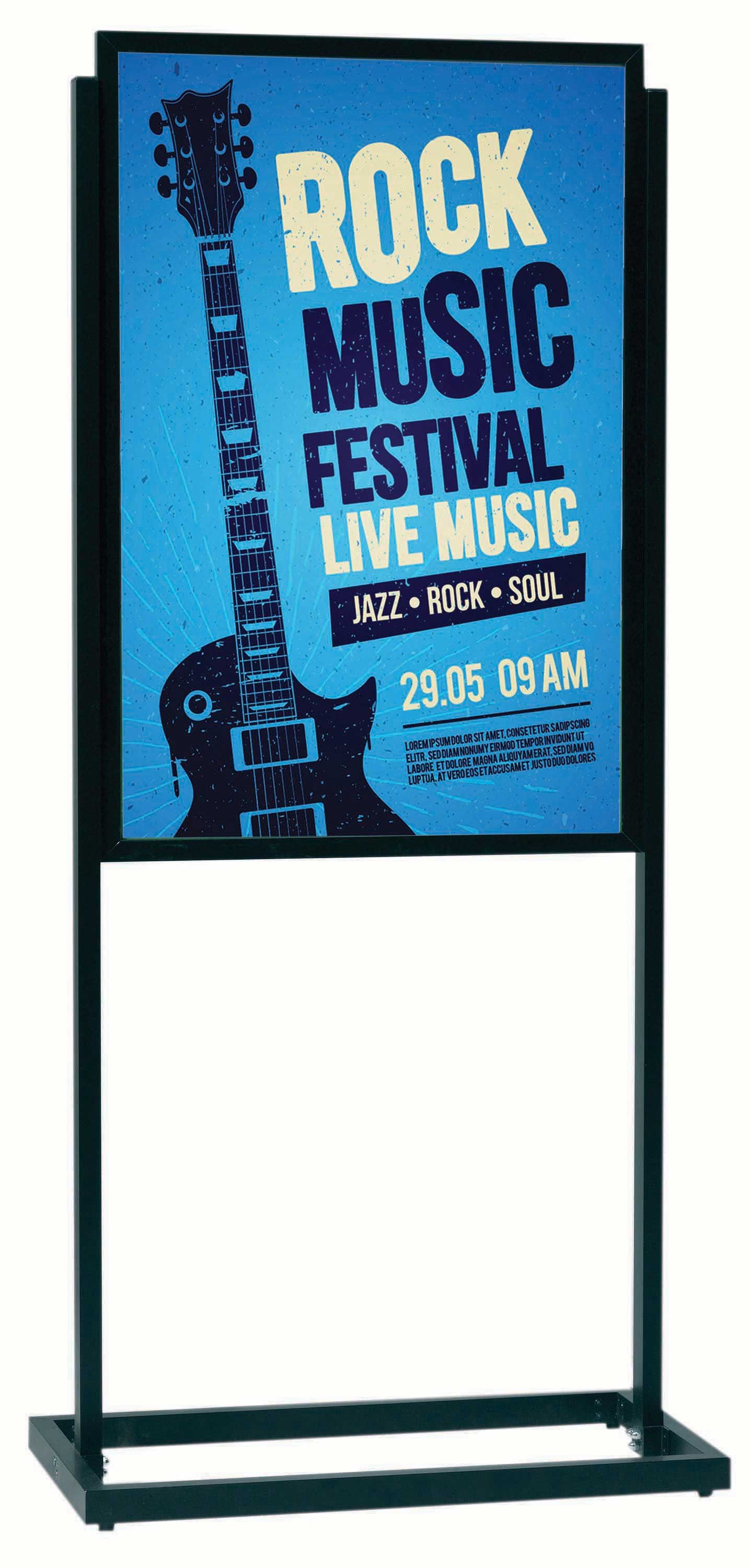 Aarco Black Powder Coated Freestanding Double Sided Boaster Poster Holder, 63 X 22 1/4 X 16 Inch