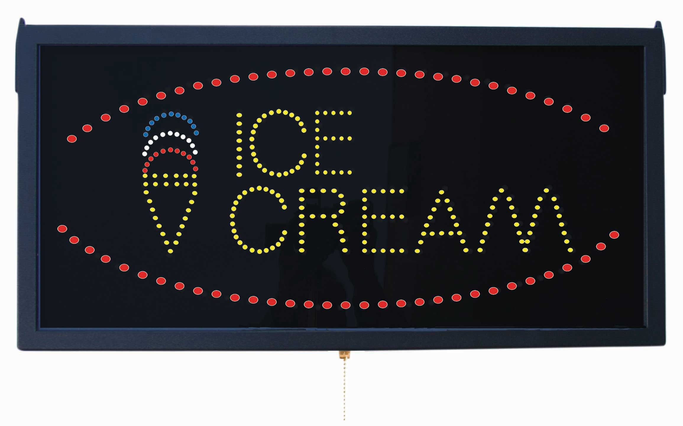 Aarco Black High Visibility Large Ice Cream Led Sign, 11 3/4 X 23 1/2 Inch