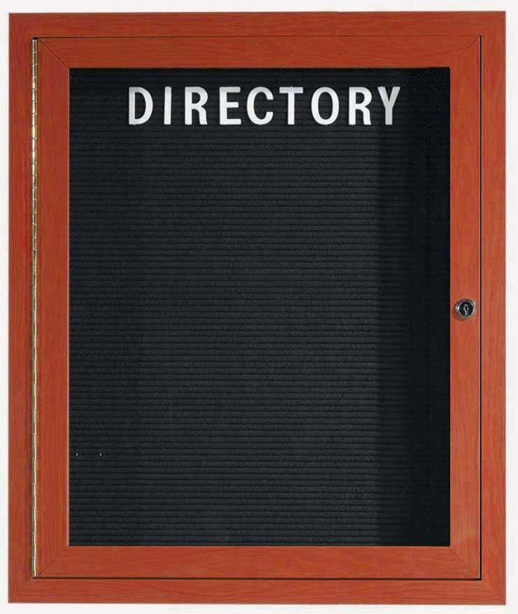Aarco Cherry Wood Look Finish Aluminum Frame Outdoor Enclosed Directory Board, 36 x 30 inch
