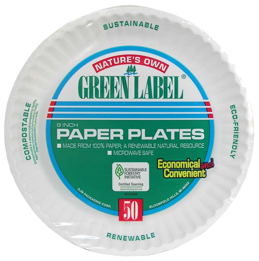 Ajm Packaging Green Label Paper Plate, 9 Inch, 1200 Per Bale