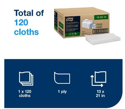 Tork White 1 Ply Quarter Fold 2 in 1 Scouring and Cleaning Foodservice Towel, 13 x 21 inch -- 120 per case