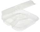 Pactiv OPS Clear Large Smart Lock 9 inch Hinged Lid 3 Compartment Container, 62 Ounce Capacity -- 200 per case