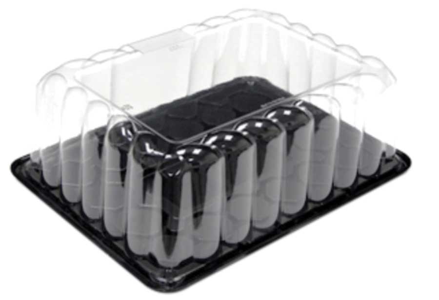 Pactiv RPET Black Base 1/4 Long Tab Sheet Cake container with 6 inch Rose Dome Lid, 8 Ounce Capacity -- 60 per case