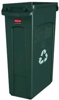Rubbermaid Slim Jim Vented Resin Green Rectangular Recycling Container, 23 Gallon Capacity