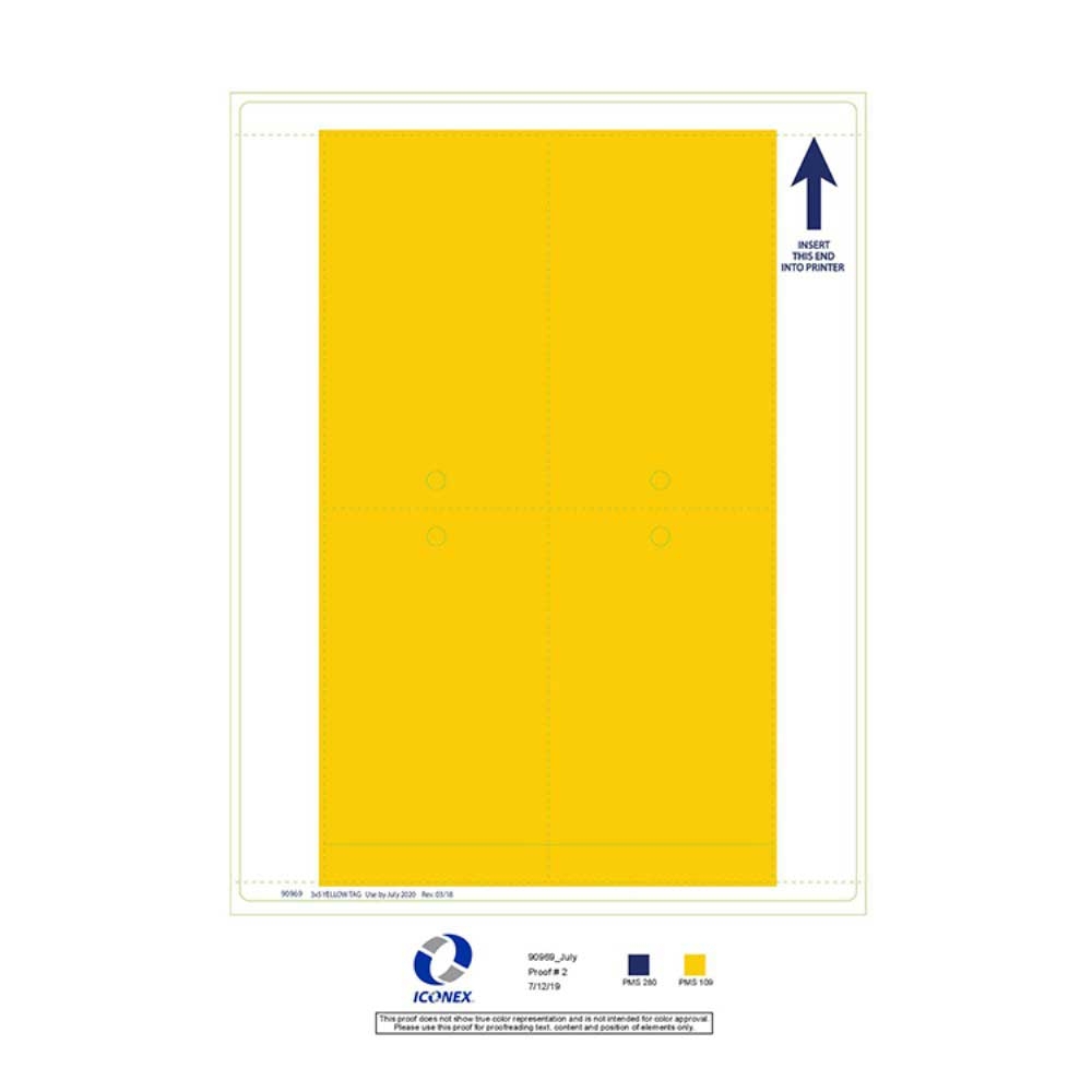 Iconex Yellow Hang Tag Label -- 250 per case