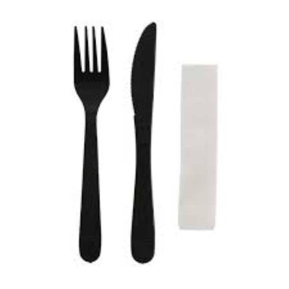 Prime Source Black Polystyrene Heavy Weight Cutlery Kit -- 500 Per Case