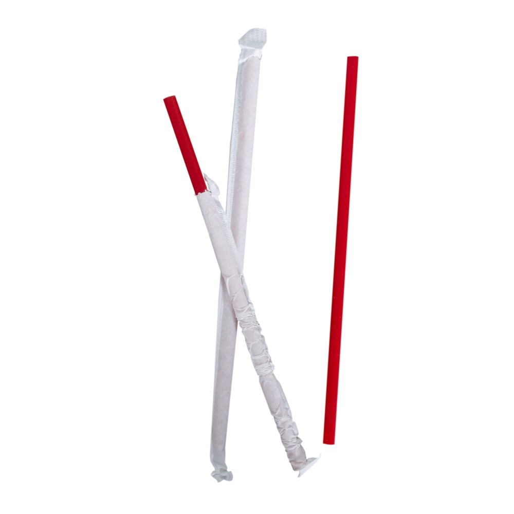 Prime Source Red Polypropylene Paper Wrapped Jumbo Straw, 7.75 inch -- 12000 per case