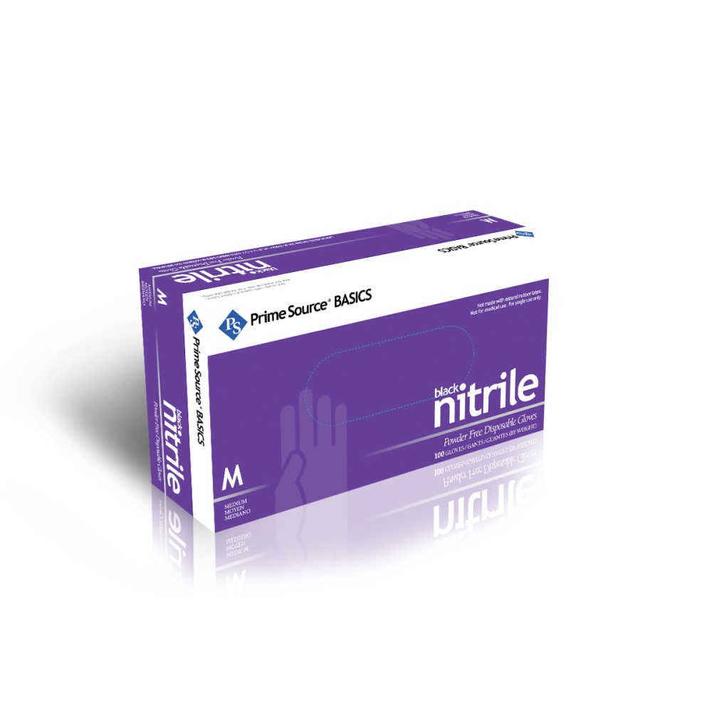 Prime Source Basics Black Heavy Duty Textured Medium Nitrile Powder Free Disposable Gloves -- 1000 per case