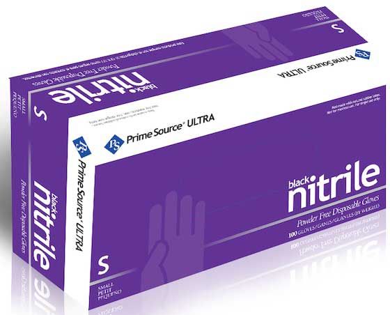 Prime Source Ultra Black Powder Free Small Nitrile Gloves -- 1000 Per Case