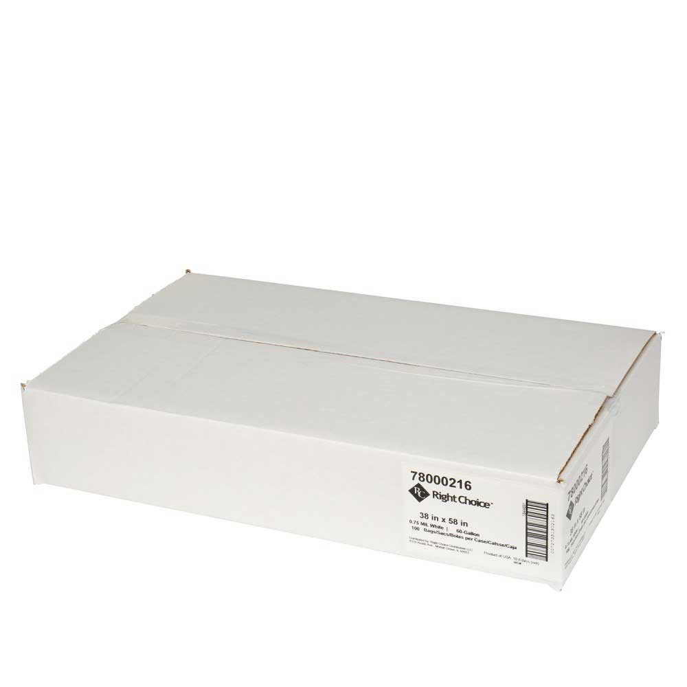 Right Choice White Linear Low Density Polyethylene Can Liner, 60 Gallon Capacity -- 100 per case