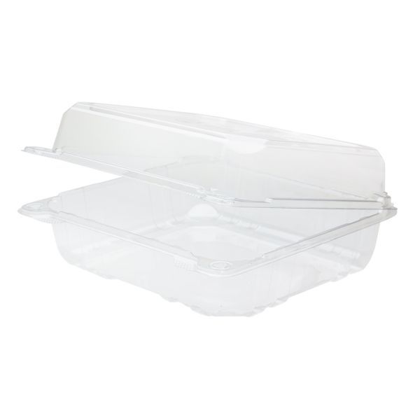 Karat PET Clear Plastic Hinged Container, 8 x 8 inch -- 250 per case.