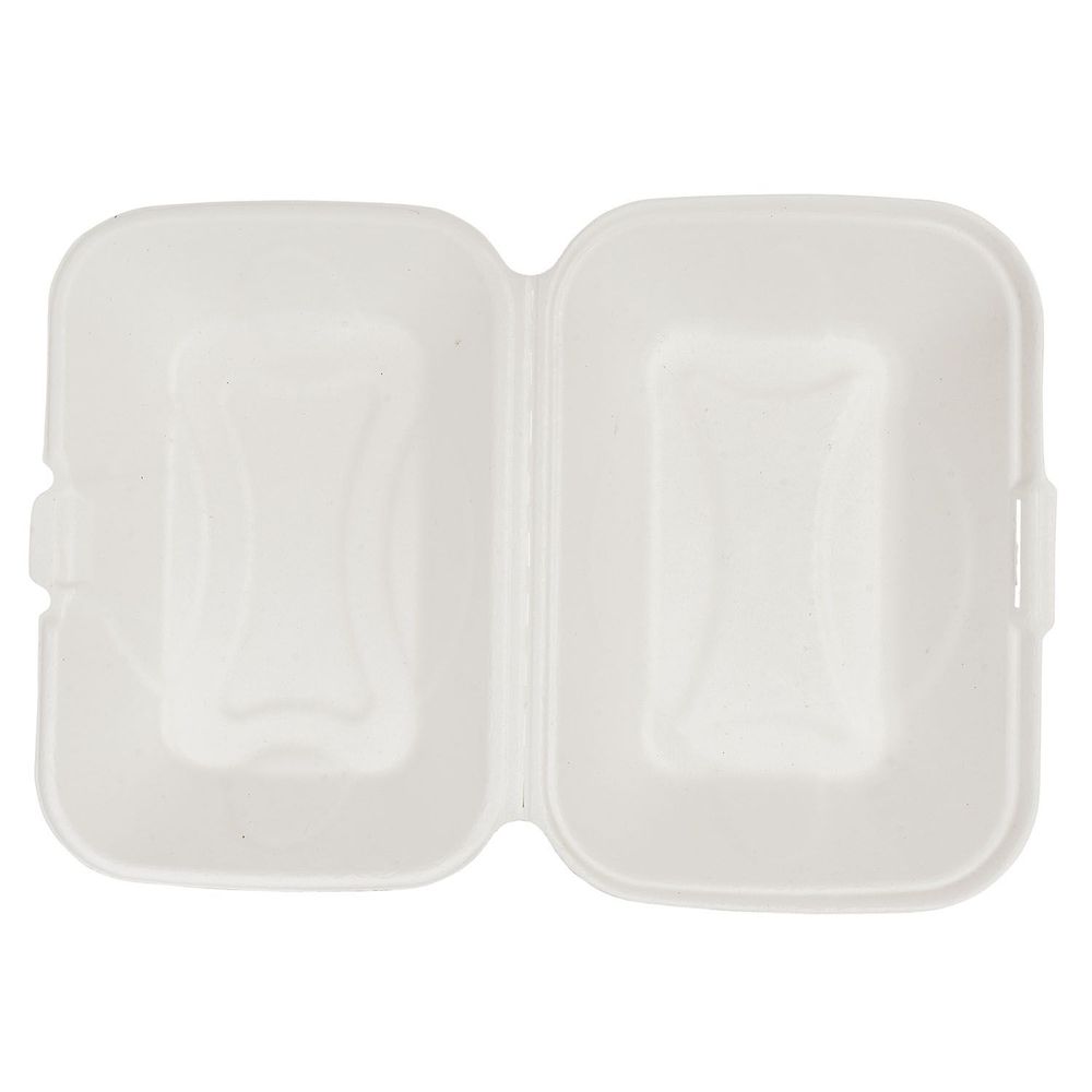 EcoSystems White Formulated Molded Fiber Clamshell Container, 9 x 6 inch -- 250 per case
