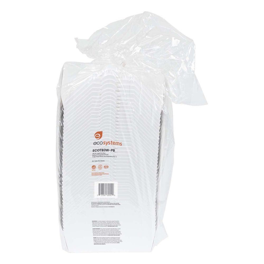 EcoSystems Number 3 Poly Coated White Paperboard SBS Take Out Box, 7.63 x 5.38 x 2.5 inch -- 200 per case
