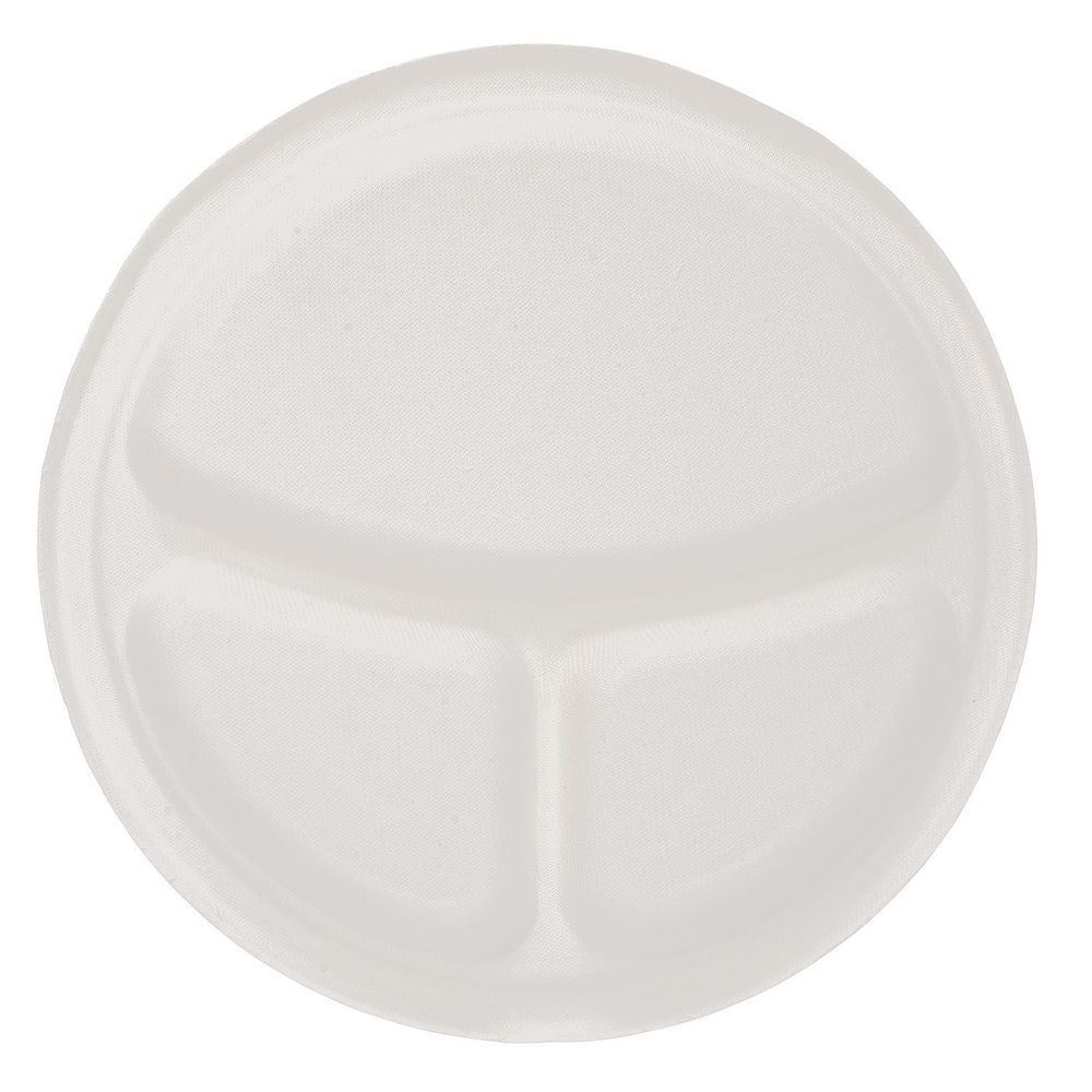 EcoSystems White 3 Compartment Molded Fiber Plate, 10 inch -- 500 per case
