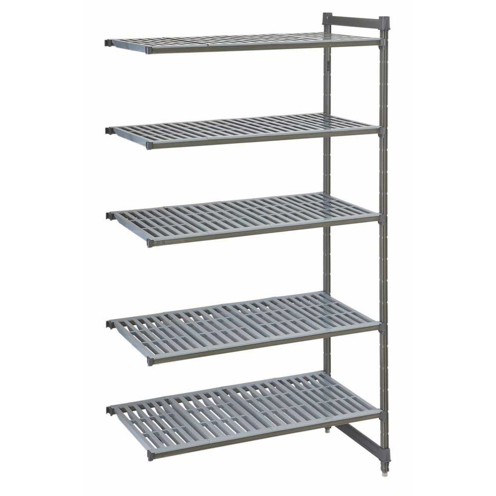 Cambro Camshelving Basics Plus Brushed Graphite 5 Vented Shelf Stationary Add On Unit, 18 x 42 x 64 inch