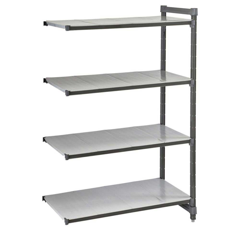 Cambro Camshelving Basics Plus Brushed Graphite 4 Solid Shelf Stationary Add On Unit, 24 x 30 x 64 inch