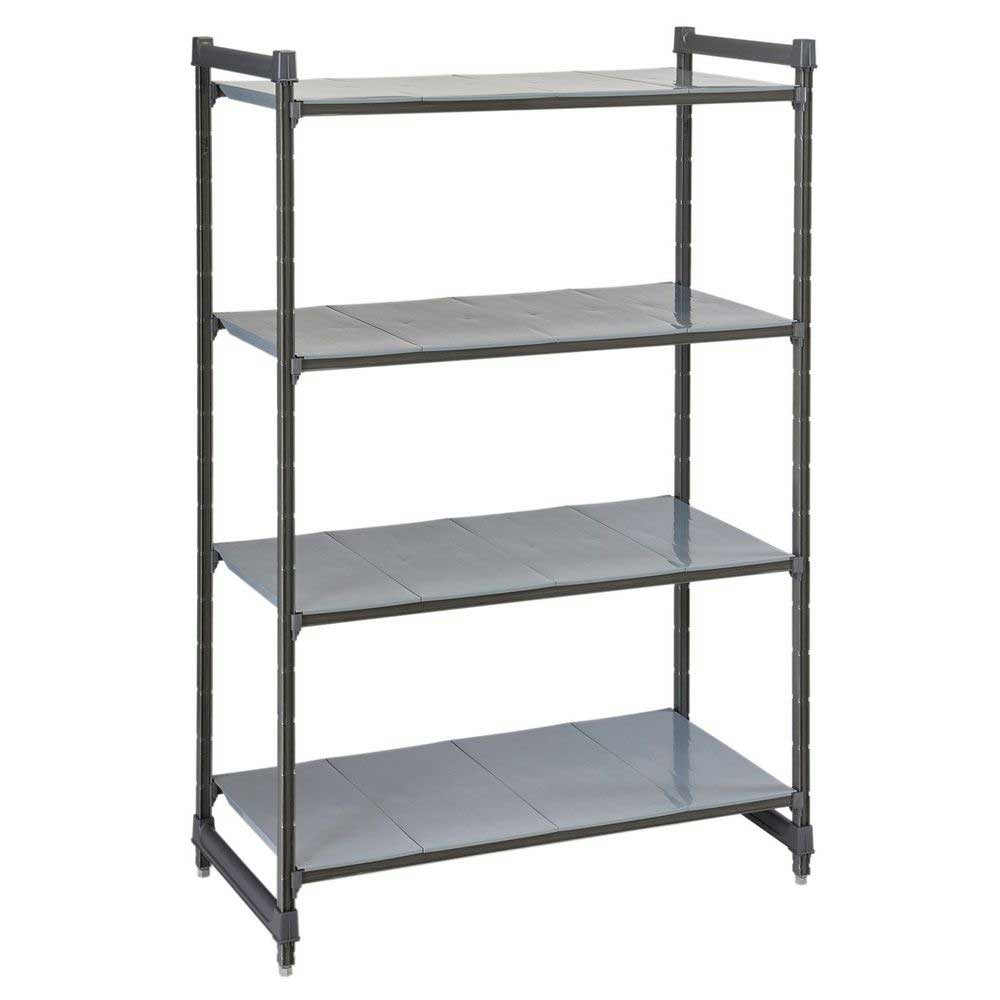 Cambro Camshelving Basics Plus Brushed Graphite 4 Solid Shelf Stationary Starter Unit, 18 x 48 x 72 inch