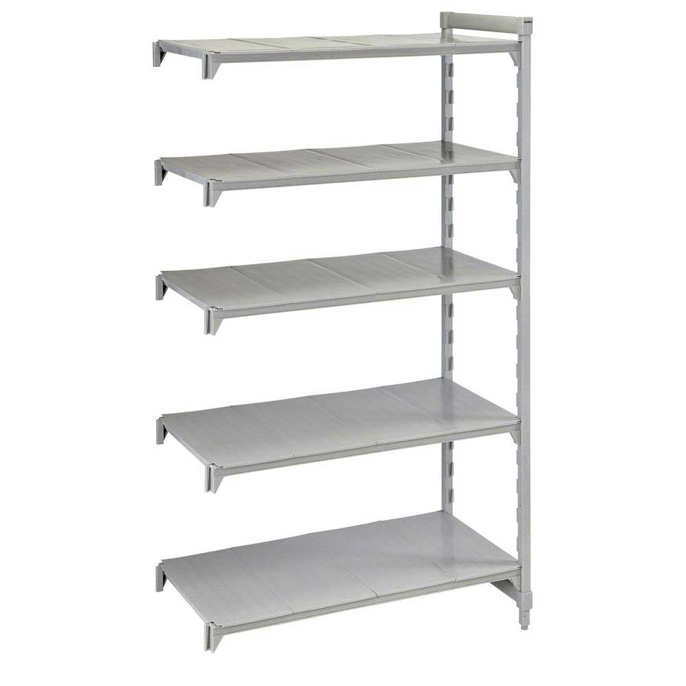 Cambro Camshelving Premium Speckled Gray 5 Solid Shelf Stationary Add On Unit, 18 x 36 x 84 inch