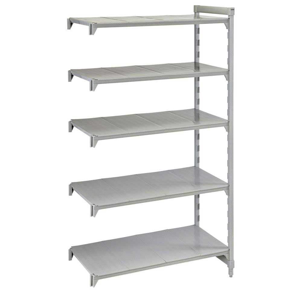 Cambro Camshelving Premium Speckled Gray Polypropylene 5 Solid Shelf Stationary Add On Unit, 18 X 36 X 84 Inch