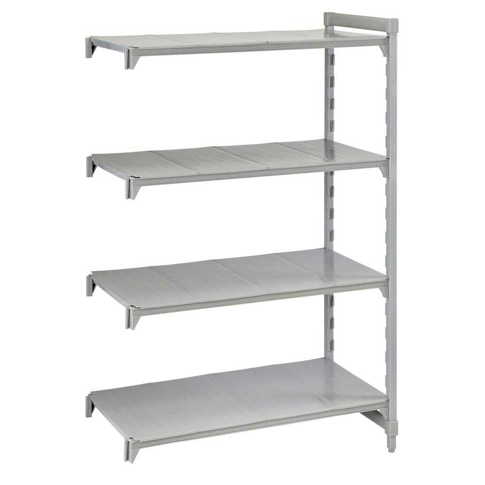 Cambro Camshelving Premium Speckled Gray Polypropylene 4 Solid Shelf Stationary Add On Unit, 18 X 48 X 72 Inch