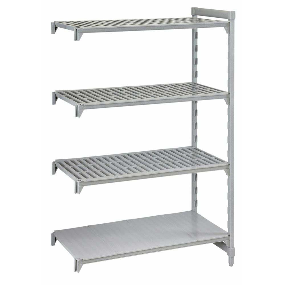 Cambro Camshelving Premium Speckled Gray 3 Vented and 1 Solid Shelf Stationary Add On Unit, 18 x 48 x 72 inch
