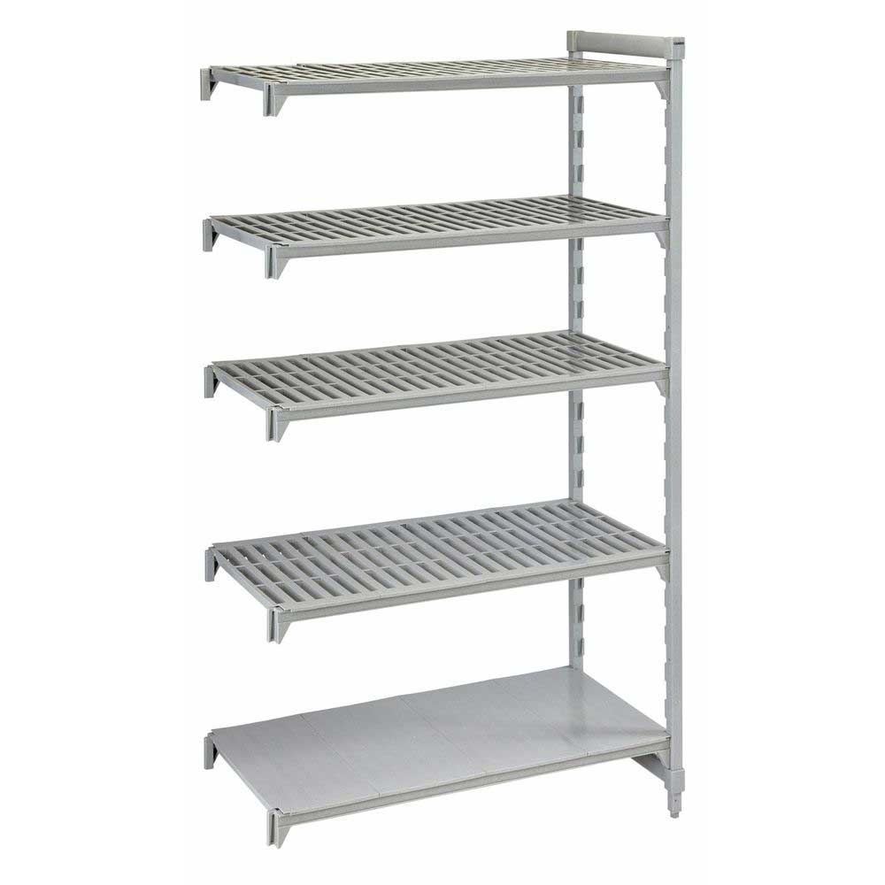 Cambro Camshelving Premium Speckled Gray 4 Vented and 1 Solid Shelf Stationary Add On Unit, 18 x 48 x 84 inch
