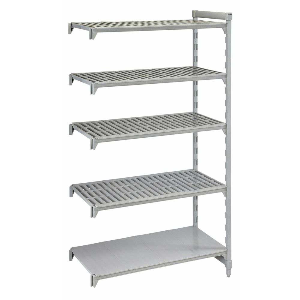 Cambro Camshelving Premium Speckled Gray Polypropylene 4 Vented And 1 Solid Shelf Stationary Add On Unit, 18 X 48 X 84 Inch