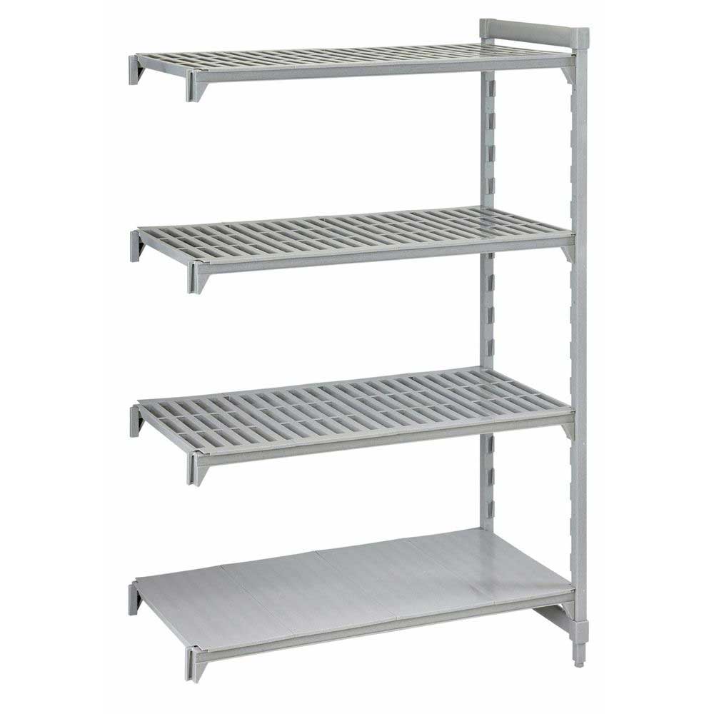 Cambro Camshelving Premium Speckled Gray 3 Vented and 1 Solid Shelf Stationary Add On Unit, 18 x 54 x 72 inch