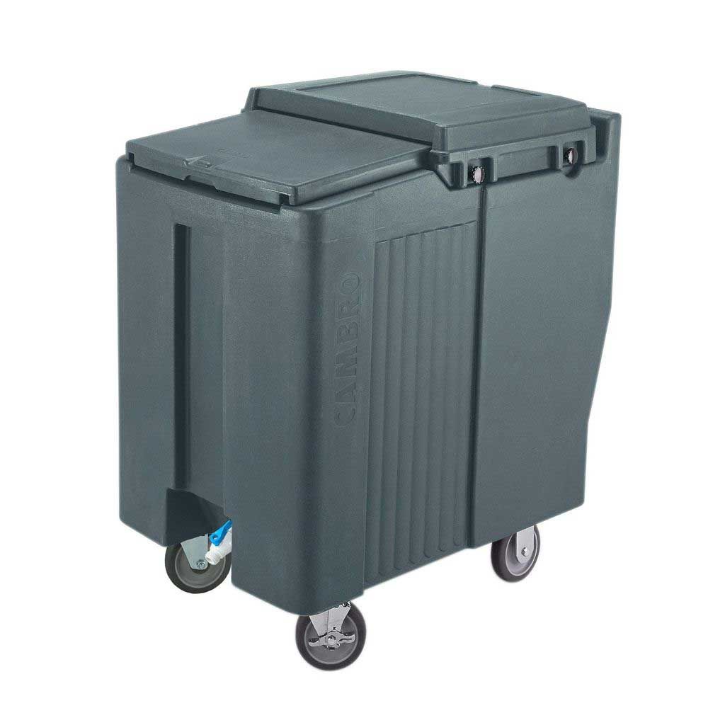 Cambro Slidinglid Granite Gray Tall 125 Pound Ice Caddy With Swivel And Fixed Caster, 23 X 31 1/2 X 34 1/2 Inch
