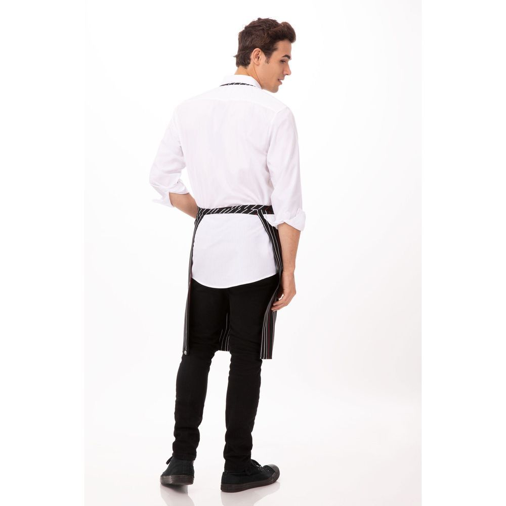 Chef Works Black With White And Red Striped Bib Apron, 34 Inch Long X 24 Inch Wide
