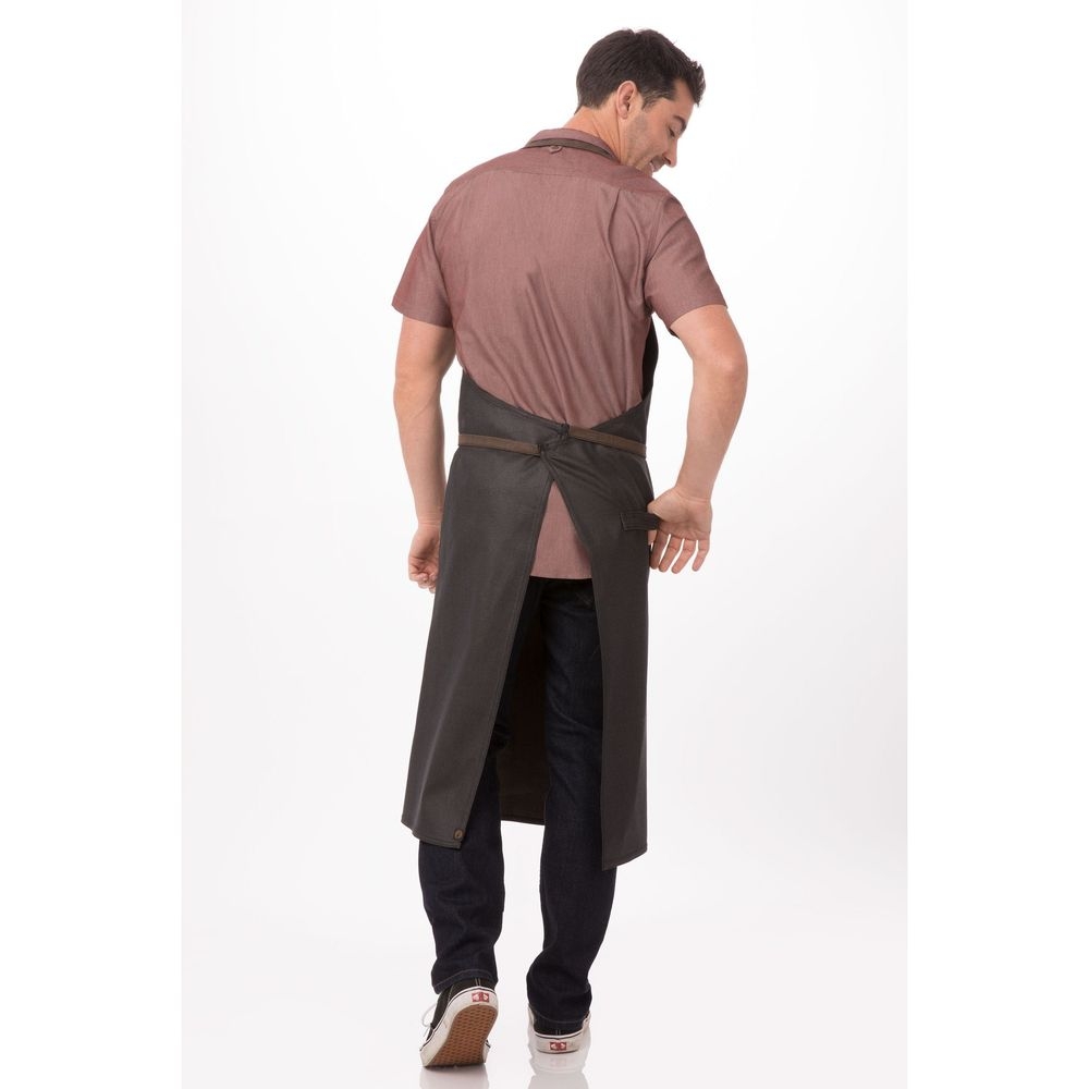 Chef Works Brown Black Boulder Chefs Bib Apron, 40 inch Long x 39 inch Wide