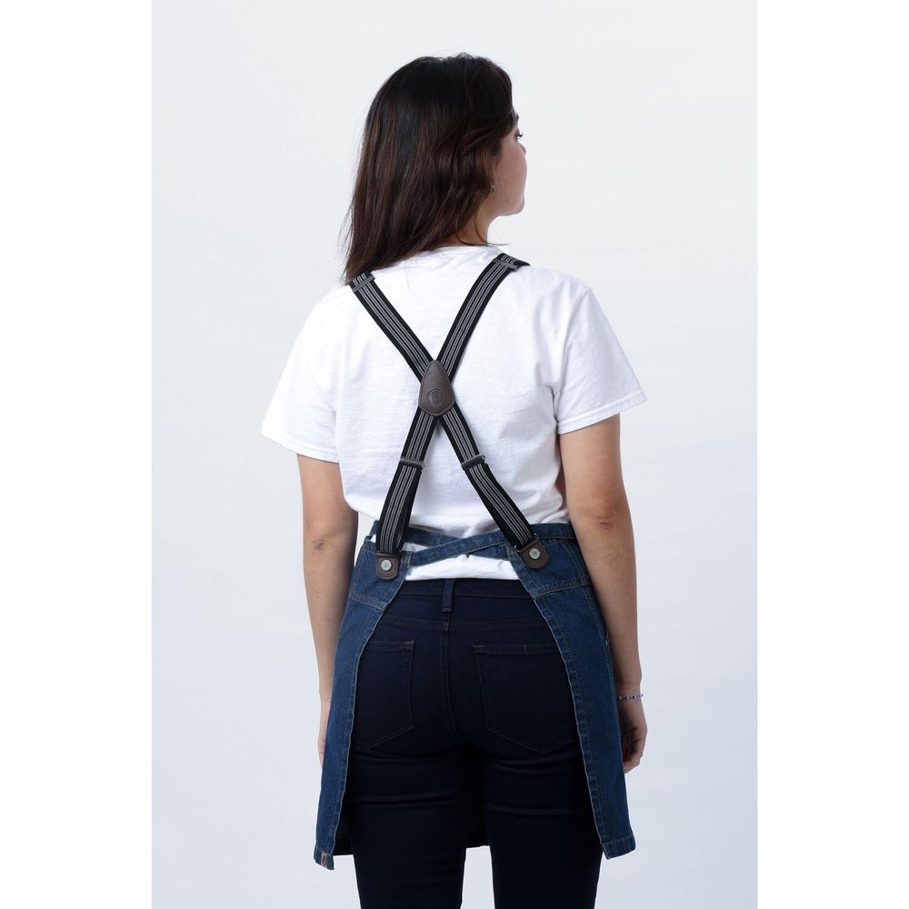 Chef Works Medium Blue Berkeley Short Snap Bib Apron for Unisex, 27.5 inch Long x 28.7 inch Wide