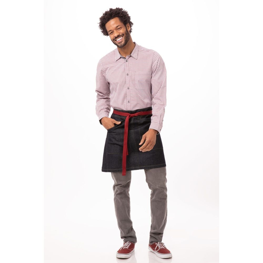 Chef Works Indigo Blue Berkeley Half Bistro Snap Apron for Unisex, 17.9 inch Long x 28 inch Wide