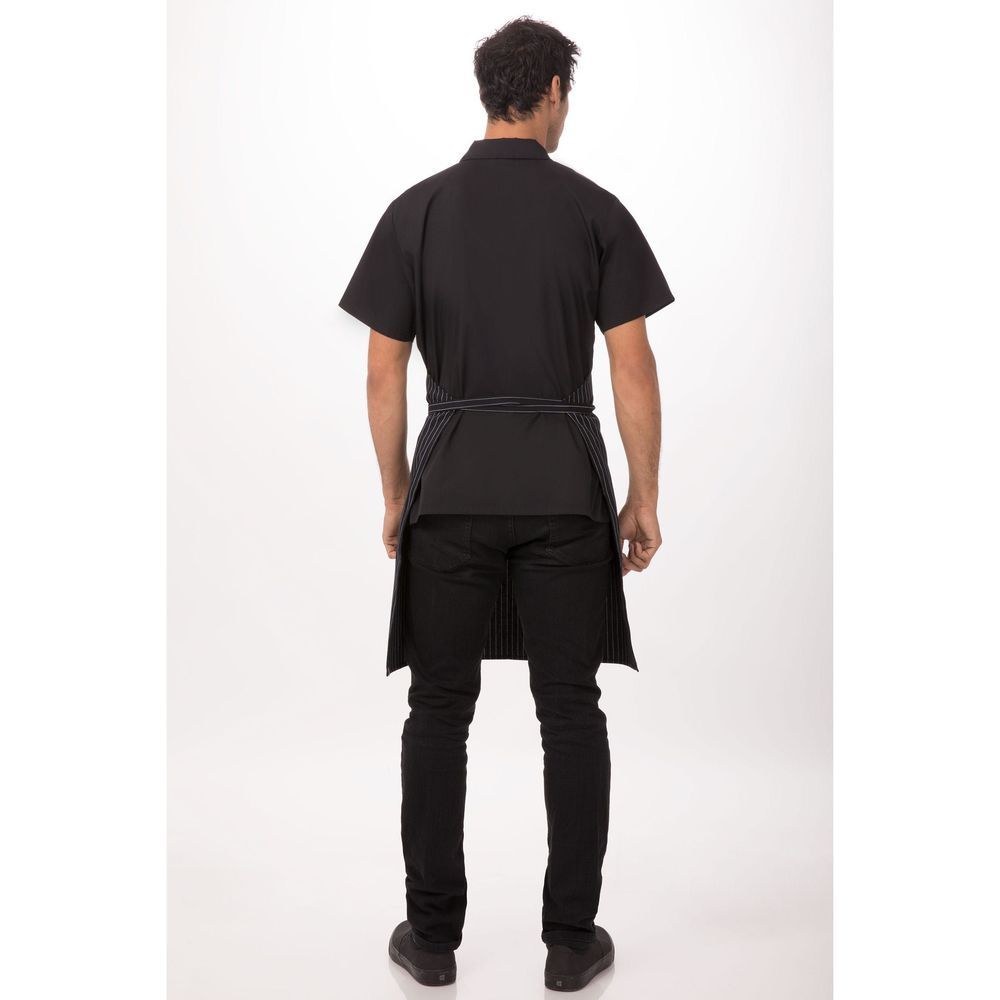 Chef Works Black With White Pinstripe Adjustable Bib Apron, 34 Inch Long X 27 Inch Wide