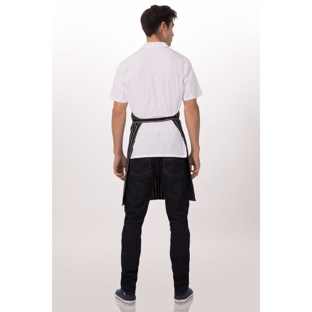 Chef Works Black With Chalk Stripe Bib Apron, 34.25 Inch Long X 27 Inch Wide