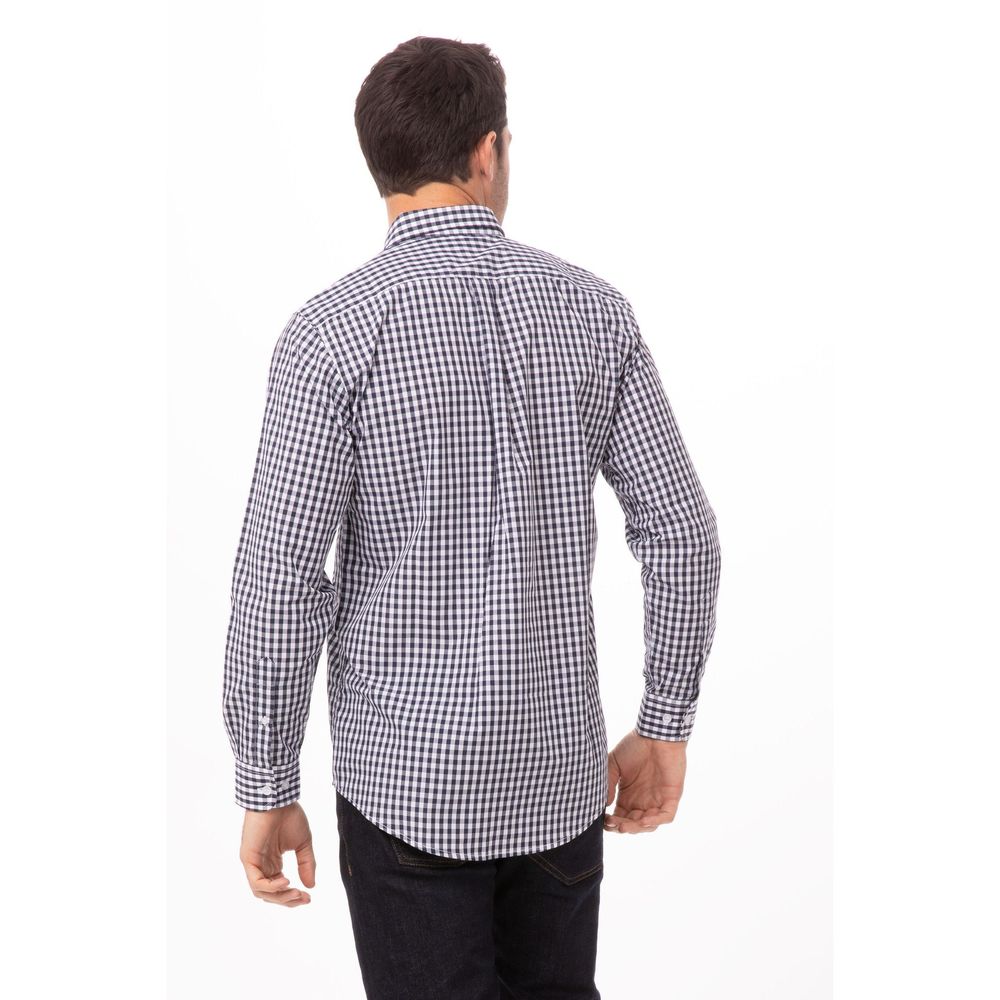 Chef Works Dark Navy and White Check 2XL Modern Fit Gingham Dress Shirt for Men