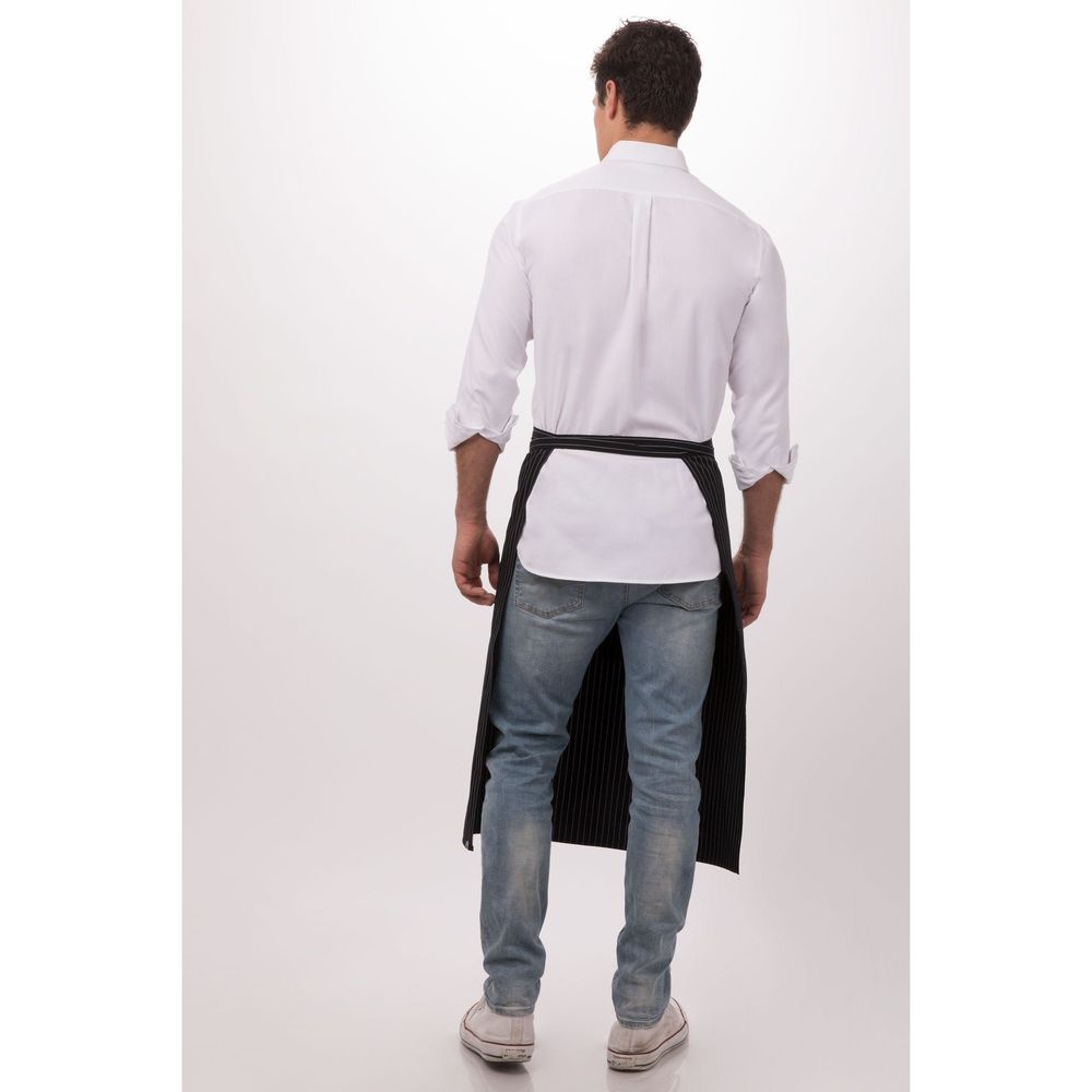 Chef Works Black with White Pinstripe Bistro Apron, 32 inch Long x 27.5 inch Wide
