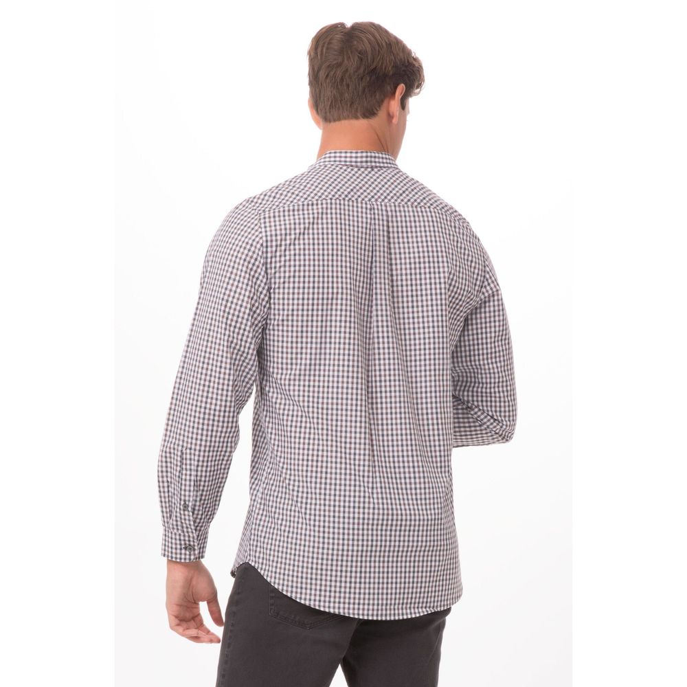 Chef Works Chocolate Large Modern Gingham Long Sleeve Dress Shirt for Men